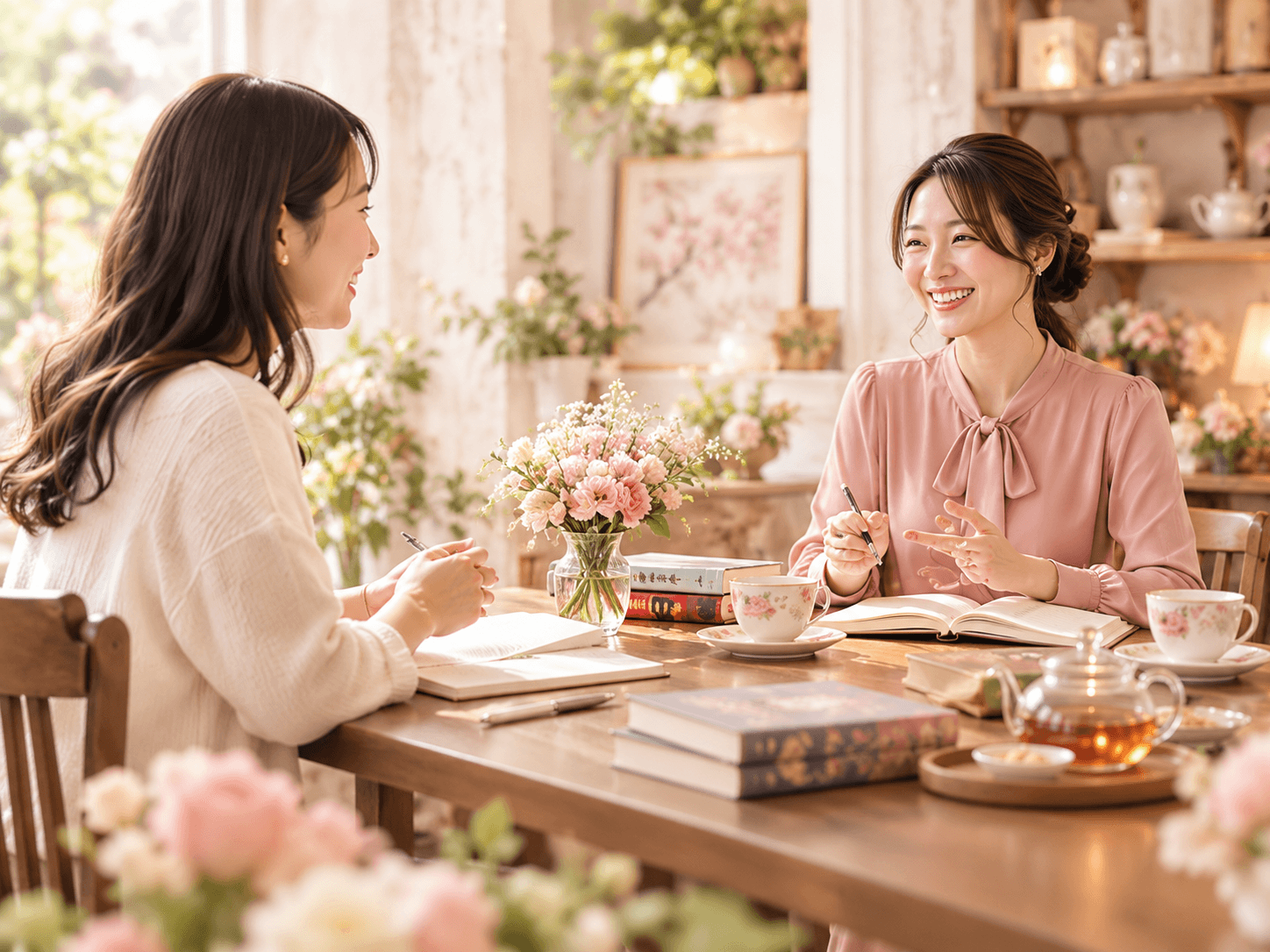 花とお茶に囲まれたサロンでの台湾華語レッスン